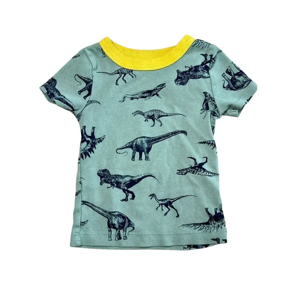 Wonder Nation Green Yellow Dinosaur Cotton Knit‎ Pajama Set 18 months Babycore